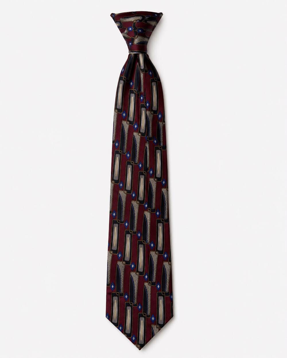 Vintage Martin Wong Napa CA 100% Silk Abstract Geometric Red Blue Tie